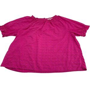 Loft Women's Pink Embroidered Cotton Top XL‎ Eyelet Short Sleeves